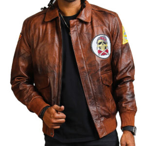 Brown Bomber Leather Jacket for Men