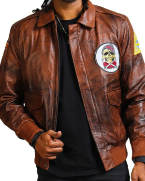 Brown Bomber Leather Jacket for Men