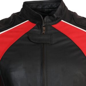 Men's Red and Black Genuine Leather Motocross Jacket