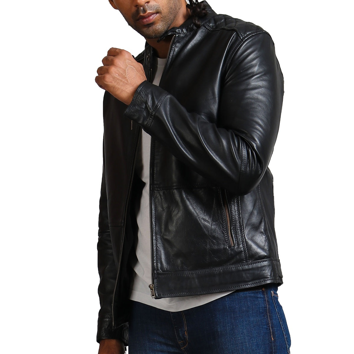 Men's Classic Black Faux Leather Jacket