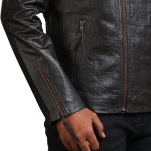 Men's Biker Textured Black Leather Jacket