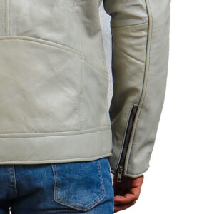 Men White Biker Leather Jacket