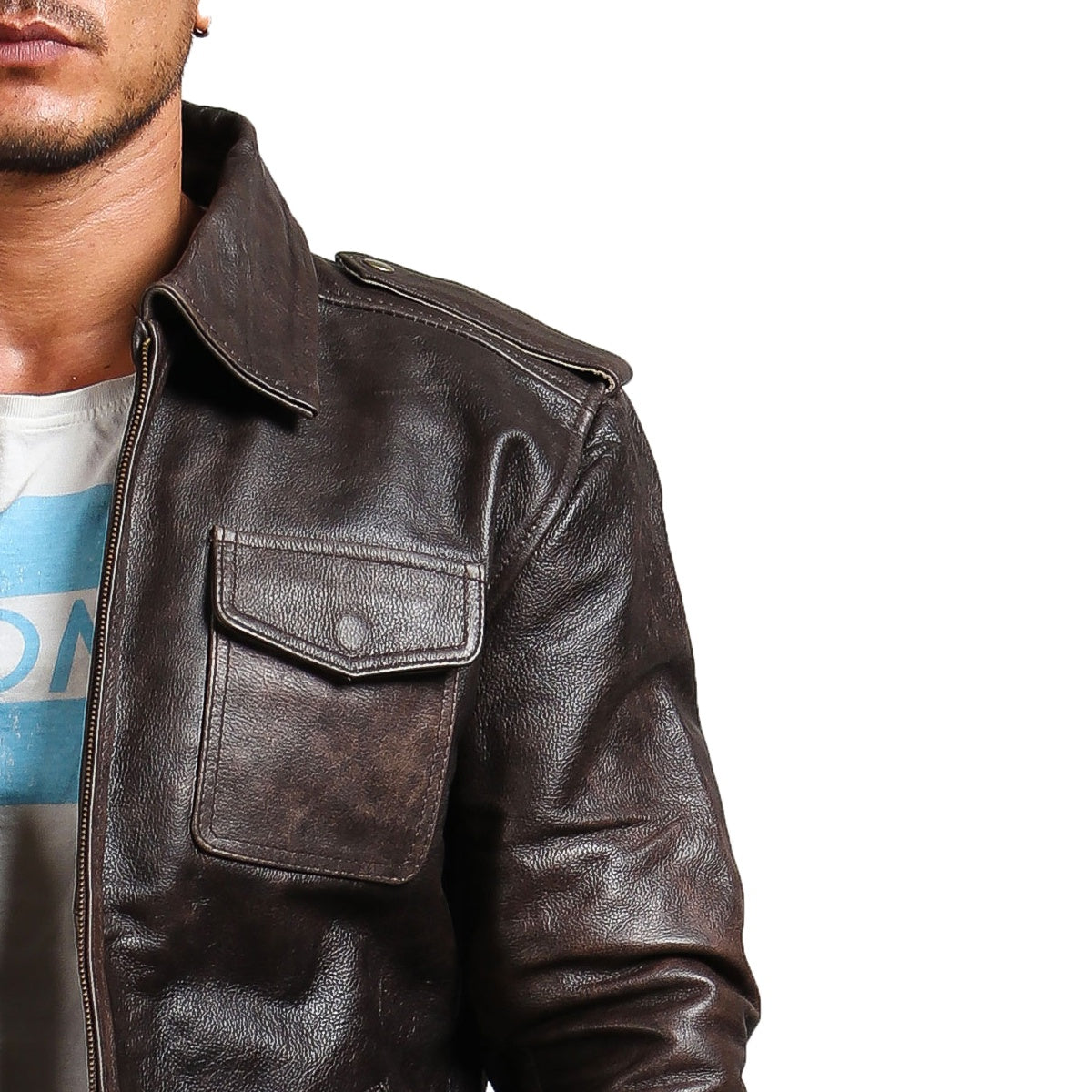 Dark Brown Trucker Leather Jacket