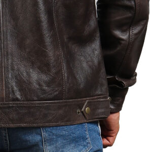 Dark Brown Trucker Leather Jacket