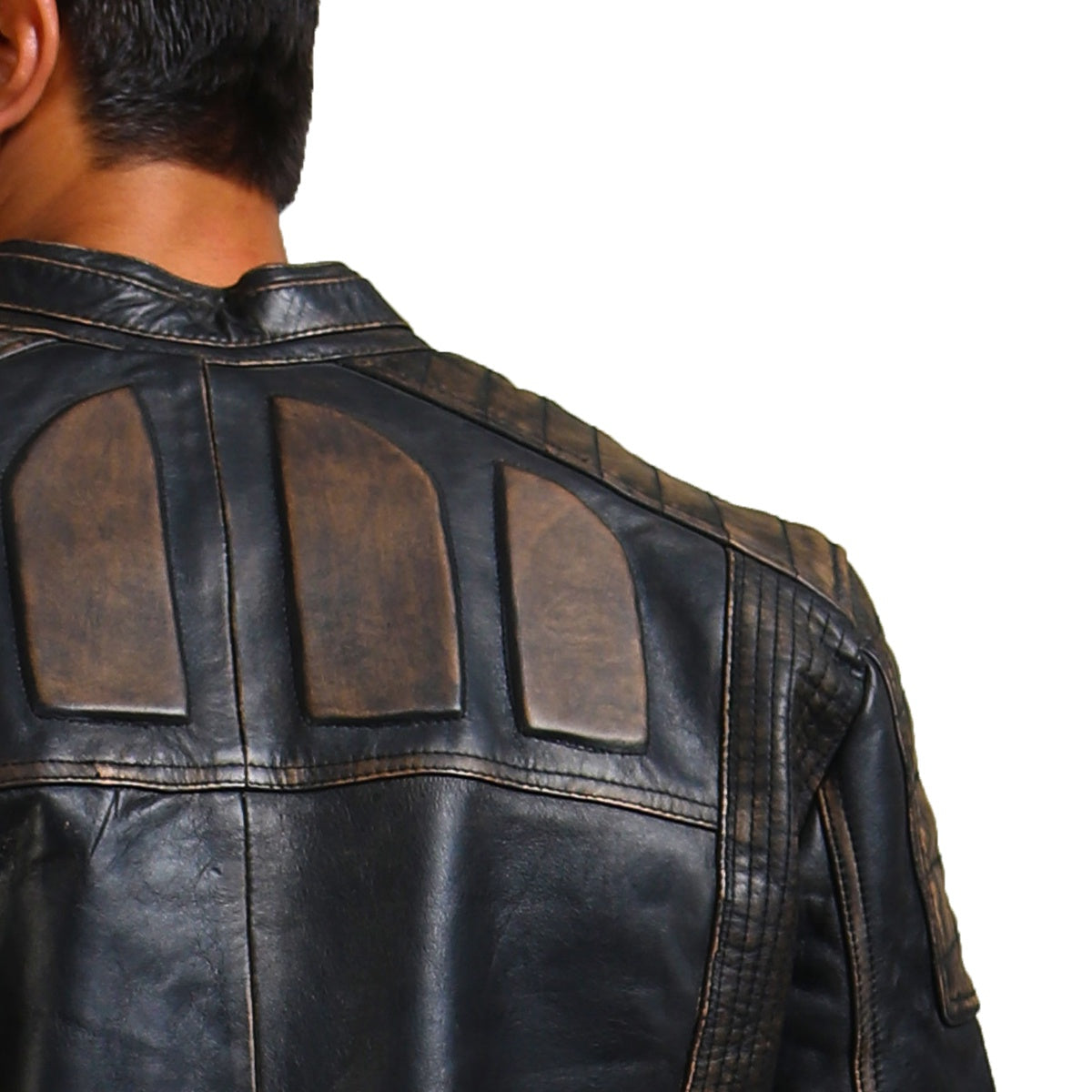 Distressed Black Biker Leather Jacket