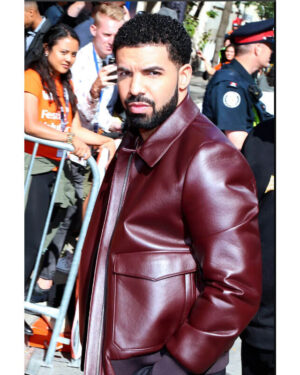 Drake Maroon Bomber Leather Jacket