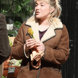 We Live in Time Florence Pugh Suede Shearling Jacket