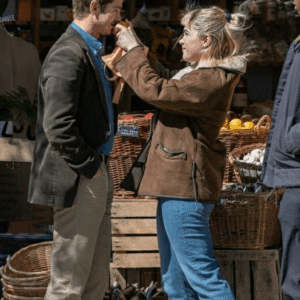We Live in Time Florence Pugh Suede Shearling Jacket
