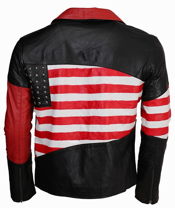 American Flag Leather Jacket with Stars and Stripes