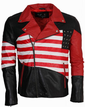 American Flag Leather Jacket with Stars and Stripes