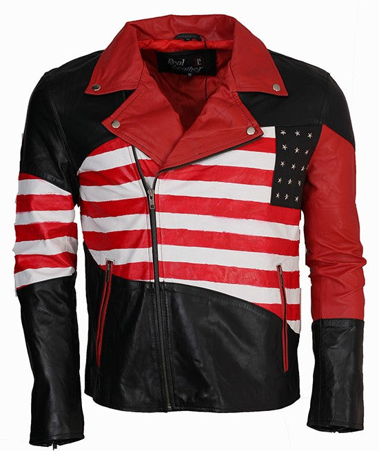 American Flag Leather Jacket with Stars and Stripes