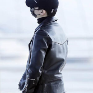 BTS Suga Black Biker Leather Jacket