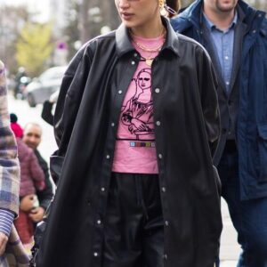 Bella Hadid Oversized Leather Jacket