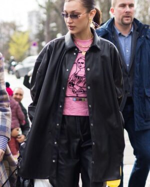 Bella Hadid Oversized Leather Jacket