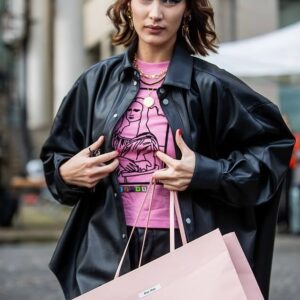 Bella Hadid Oversized Leather Jacket