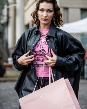 Bella Hadid Oversized Leather Jacket