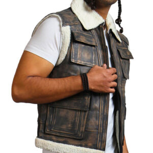Brown Leather Vest with Fur Lining