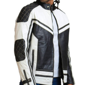 Black And White Quilted Biker Jacket