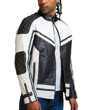 Black And White Quilted Biker Jacket