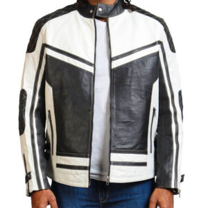 Black And White Quilted Biker Jacket
