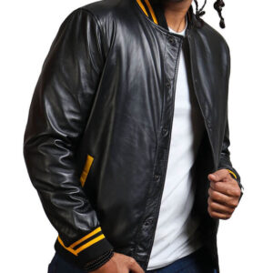 Yellow Striped Black Bomber Jacket