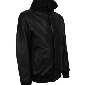 Black and Blue Bomber Jacket with Hood