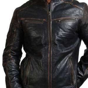 Men's Black Distressed Vintage Leather Jacket