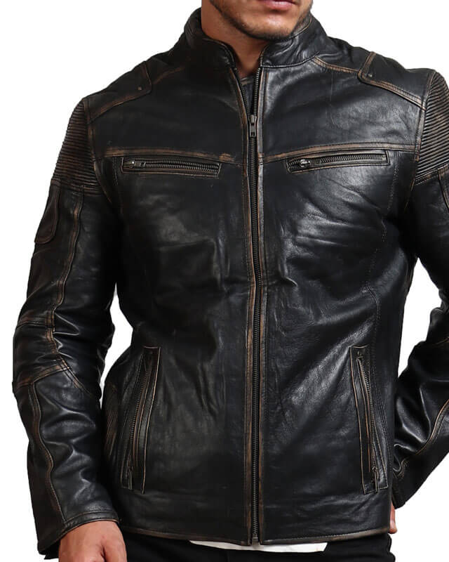 Men's Black Distressed Vintage Leather Jacket