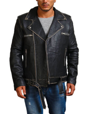 Distressed Black  Motorcycle Leather Jacket