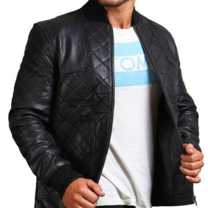 Diamond Quilted Black Leather Jacket