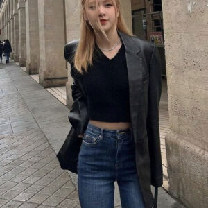 Blackpink Rose Black Leather Blazer