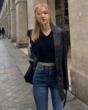 Blackpink Rose Black Leather Blazer