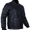 Men's Leather Bomber Jacket Black Diamond Quilted