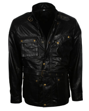 Black Sheepskin Leather Coat With Belt