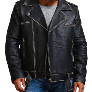 Distressed Black  Motorcycle Leather Jacket