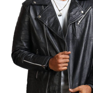 Black Motorcycle Leather Jacket for Men