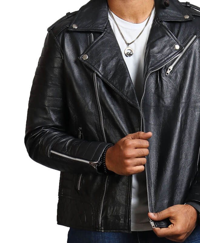 Black Motorcycle Leather Jacket for Men