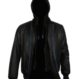 Black and Blue Bomber Jacket with Hood