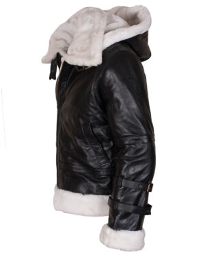 Men’s Shearling Black B3 Bomber Jacket with Hood
