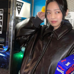 Blackpink Jennie Brown Bomber Leather Jacket