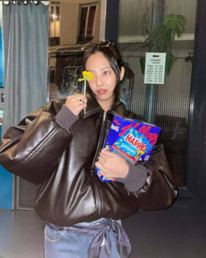 Blackpink Jennie Brown Bomber Leather Jacket