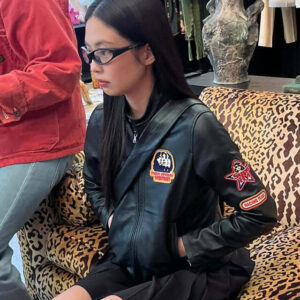 Blackpink Jennie Kim Black Leather Jacket