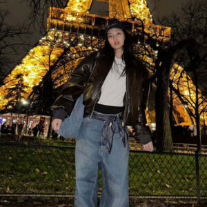 Blackpink Jennie Brown Bomber Leather Jacket