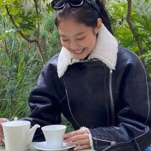 Blackpink Jennie Cropped Shearling Leather Jacket