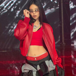 Blackpink Jennie Live Performance Red Leather Jacket