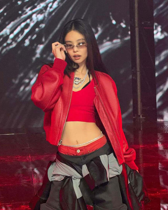 Blackpink Jennie Live Performance Red Leather Jacket