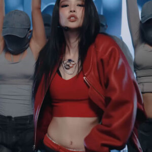Blackpink Jennie Live Performance Red Leather Jacket