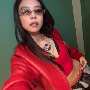 Blackpink Jennie Live Performance Red Leather Jacket