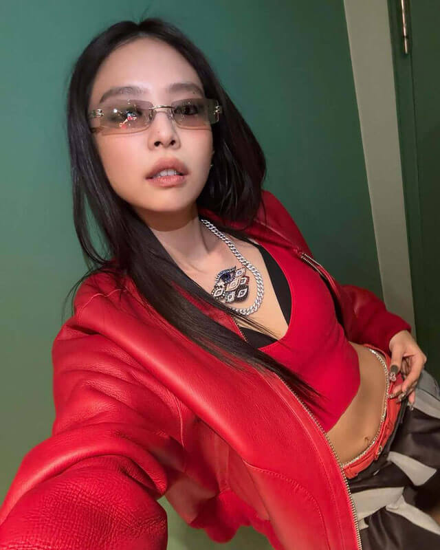 Blackpink Jennie Live Performance Red Leather Jacket