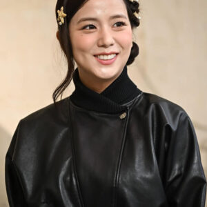 Blackpink Jisoo Cropped Black Leather Jacket